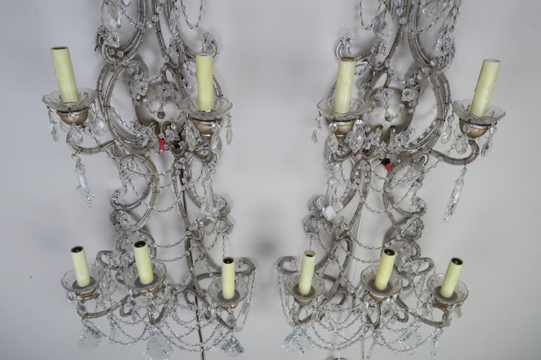 Pair of Six-Light Italian Crystal Beaded Sconces