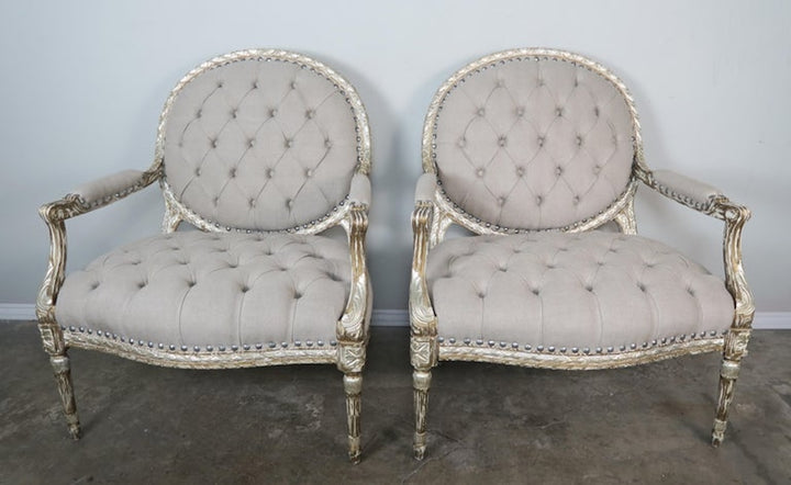 Pair of Silver Gilt Carved Neoclassical Style Armchairs