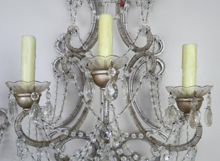 Pair of Six-Light Italian Crystal Beaded Sconces