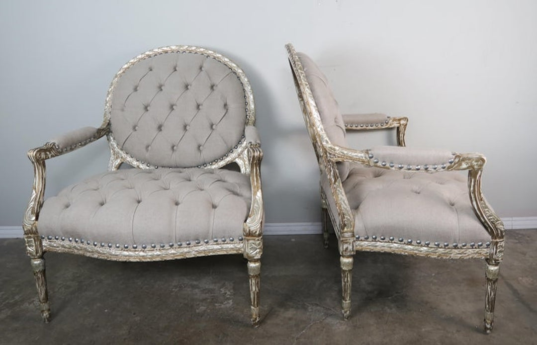 Pair of Silver Gilt Carved Neoclassical Style Armchairs