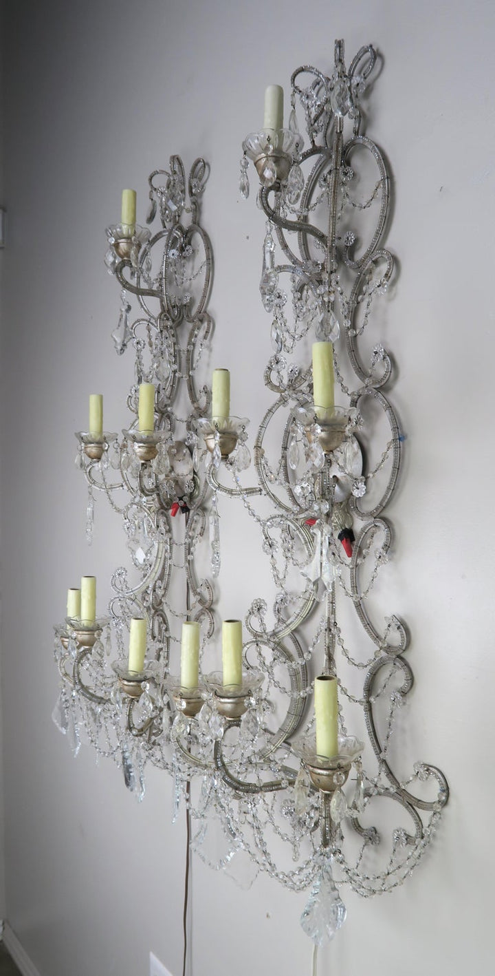 Pair of Six-Light Italian Crystal Beaded Sconces