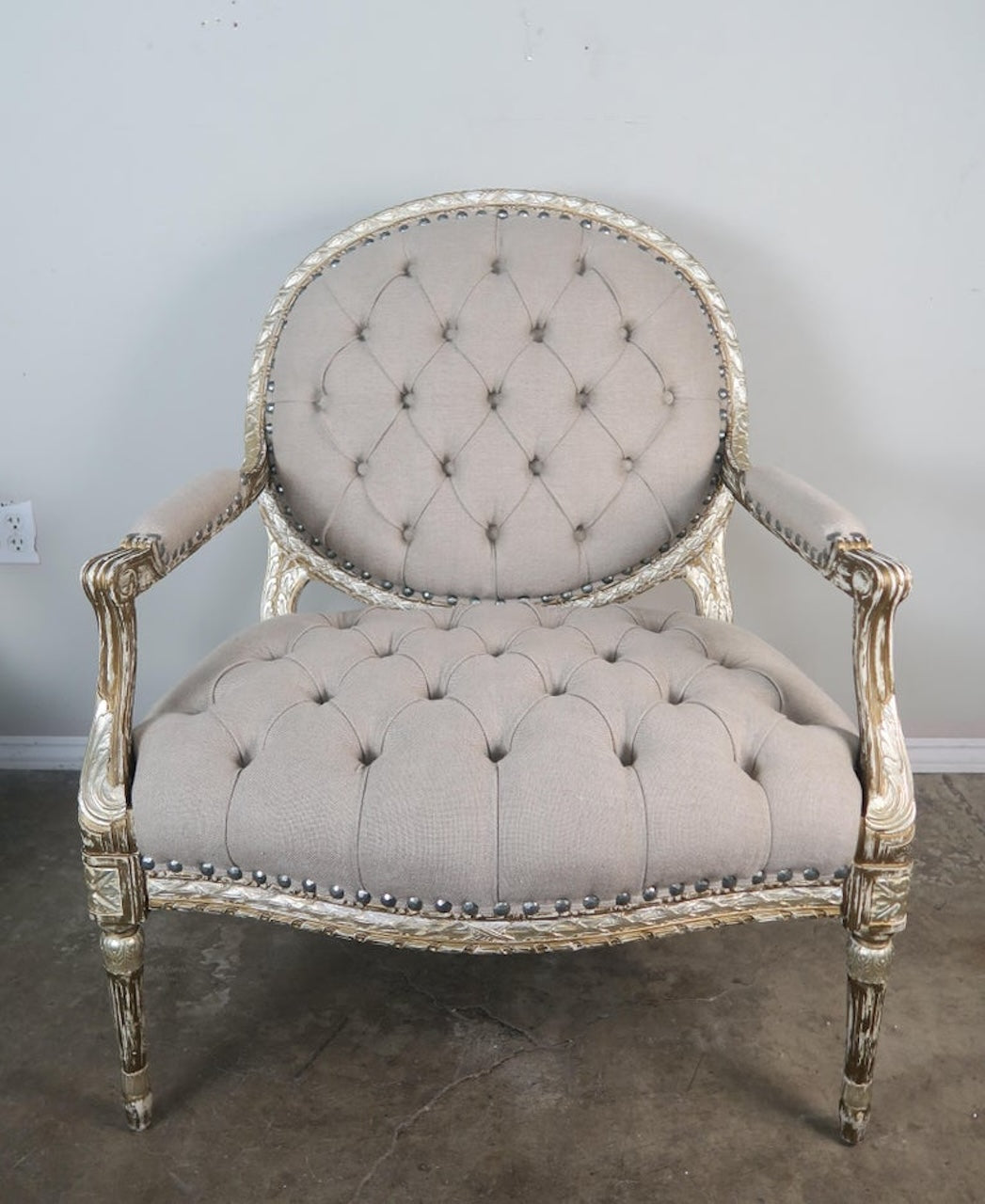 Pair of Silver Gilt Carved Neoclassical Style Armchairs