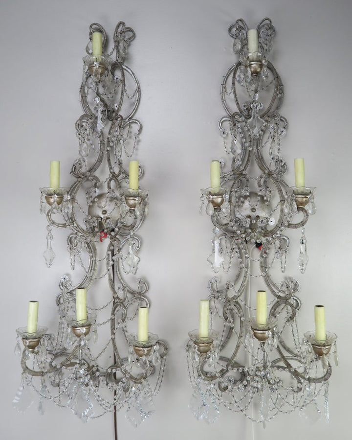 Pair of Six-Light Italian Crystal Beaded Sconces