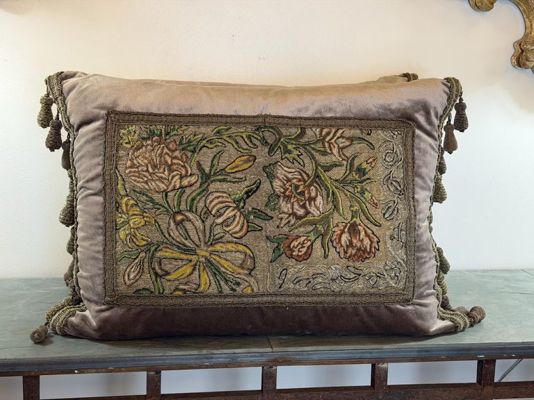 Antique Metallic Embroidered Silk Velvet Pillows, Baroque Style