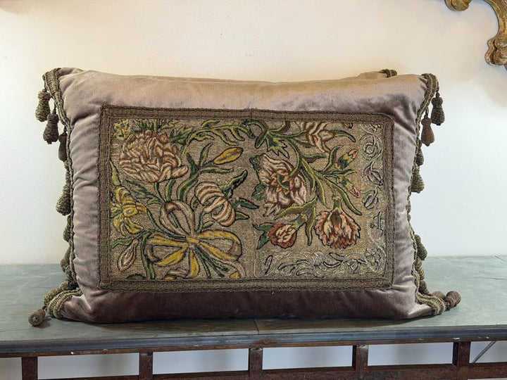 Antique Metallic Embroidered Silk Velvet Pillows, Baroque Style