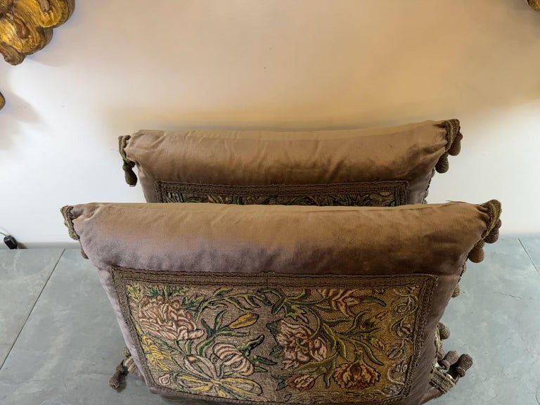 Antique Metallic Embroidered Silk Velvet Pillows, Baroque Style