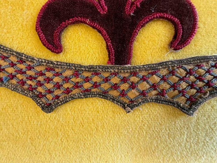 Pair of Yellow Velvet Decorative Pillows with Fleur-de-Lis Applique