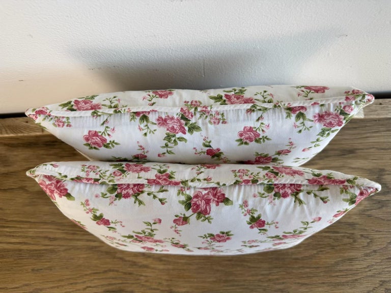 Pair of Floral Cotton Decorative Pillows with Rose Print