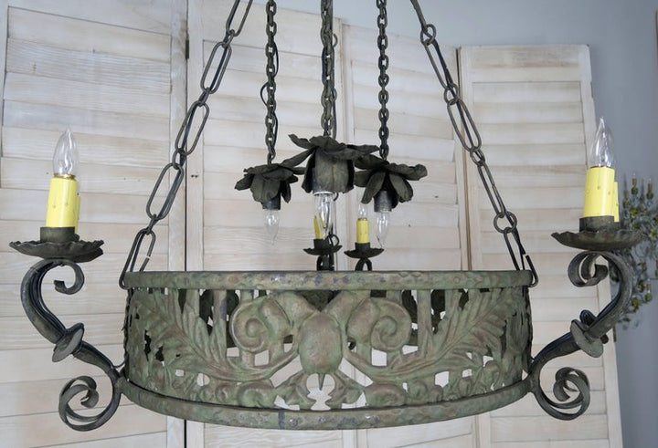 19th C. Wrought Iron Spanish Chandelier