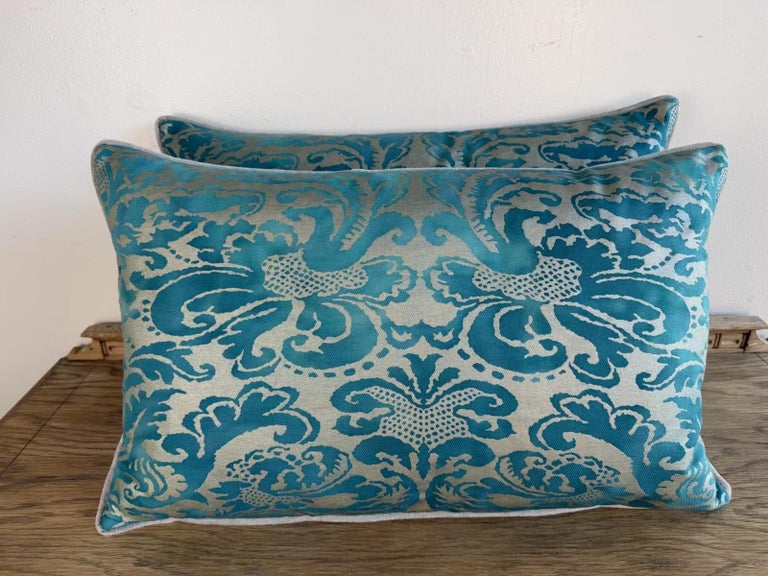 Pair of Fortuny Patterned Pillows with Solid Chenille Backs by Melissa Levinson