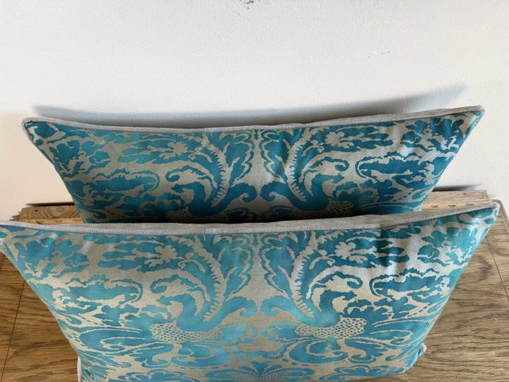 Pair of Fortuny Patterned Pillows with Solid Chenille Backs by Melissa Levinson