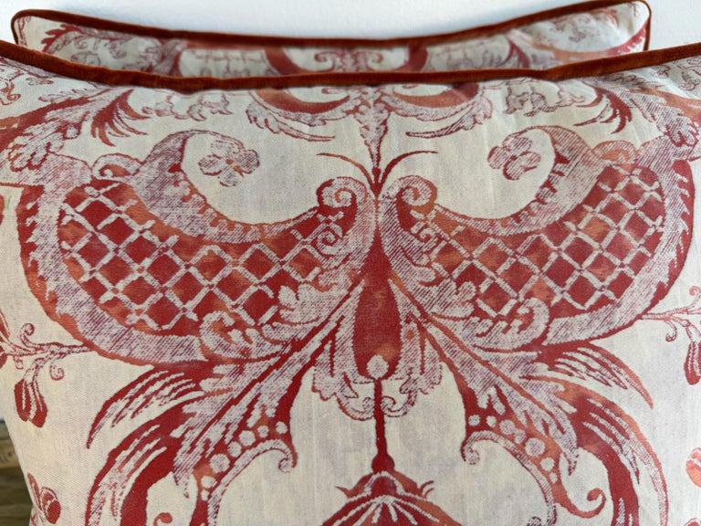 Pair of Authentic Fortuny Pillows in the Mezzano Pattern with Velvet Backs