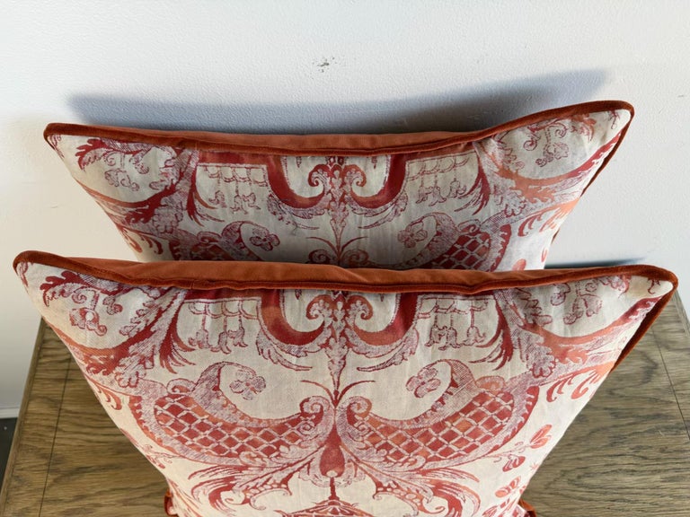 Pair of Authentic Fortuny Pillows in the Mezzano Pattern with Velvet Backs