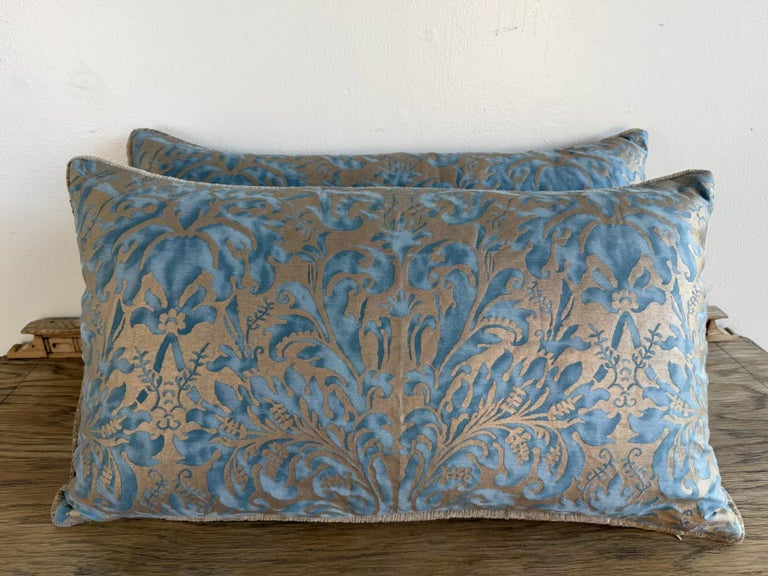 Pair of Custom Fortuny Textile Pillows with velvet Backs