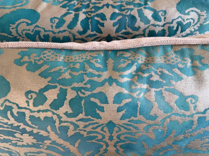 Pair of Fortuny-Style Patterned Pillows with Solid Silk Backs