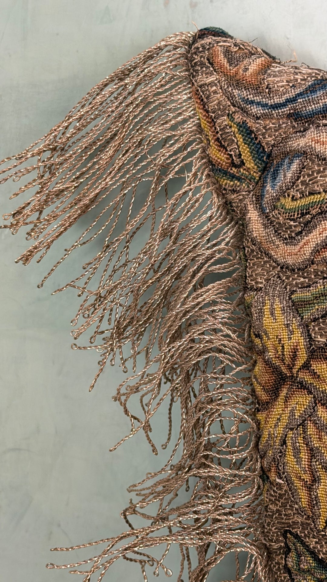 18th Century French Aubusson Tapestry Lumbar Pillow - Floral Baroque Embroidery with Metallic Fringe
