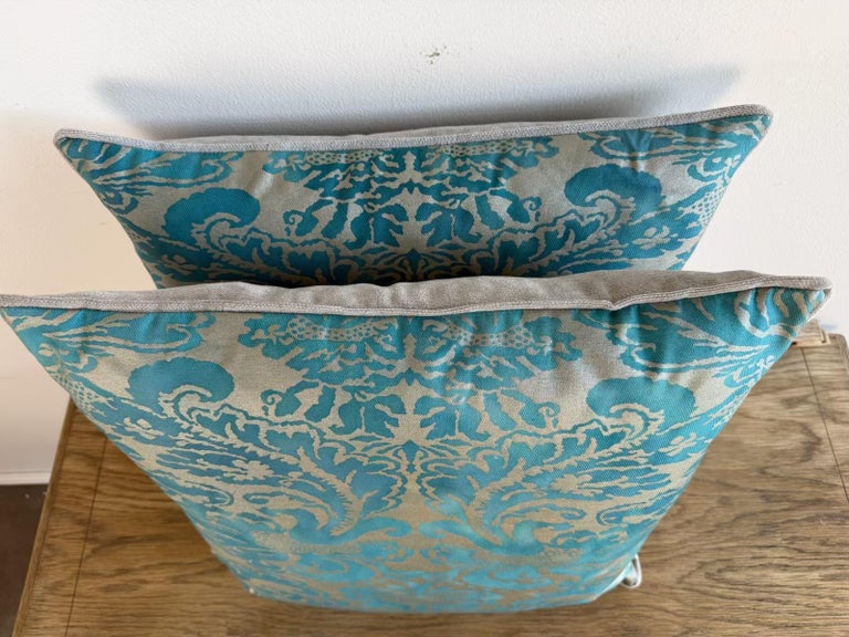Pair of Fortuny-Style Patterned Pillows with Solid Silk Backs