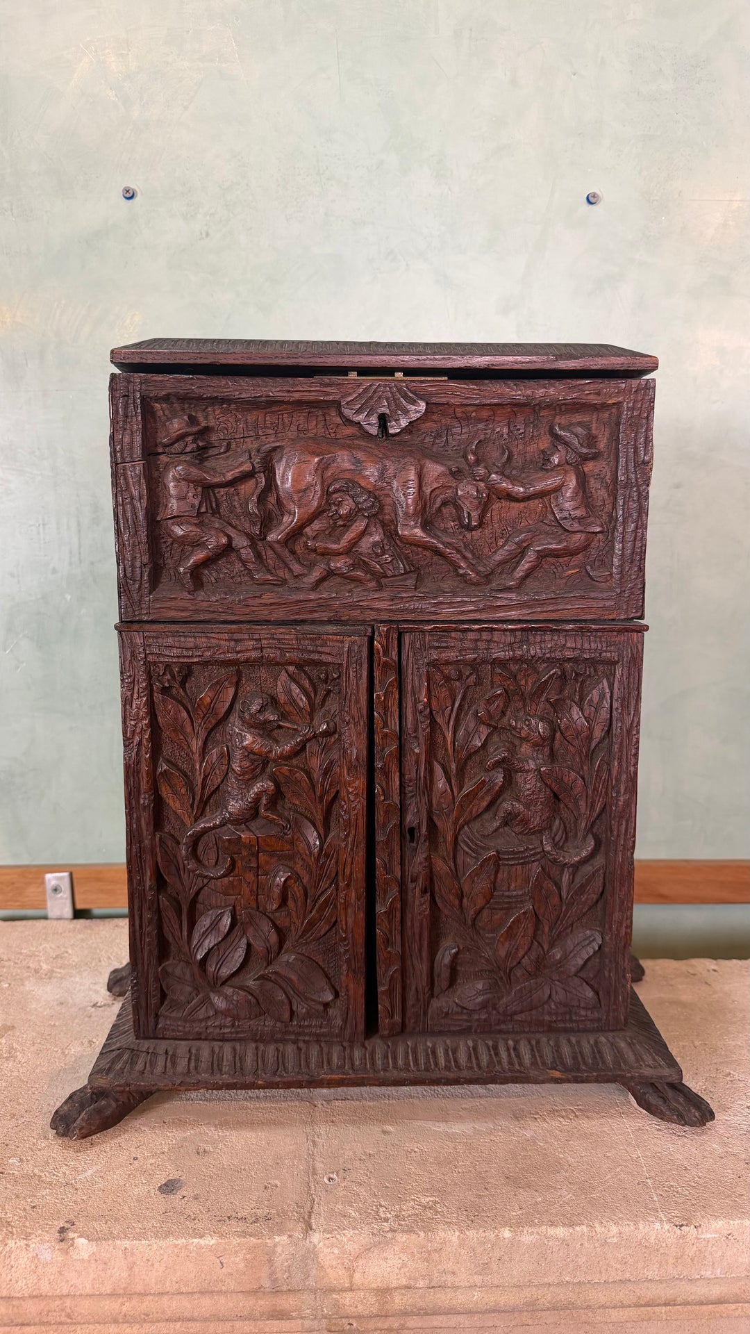 Late 19th Century Black Forest Carved Oak Tobacco Cabinet