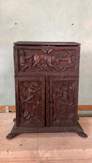 Late 19th Century Black Forest Carved Oak Tobacco Cabinet