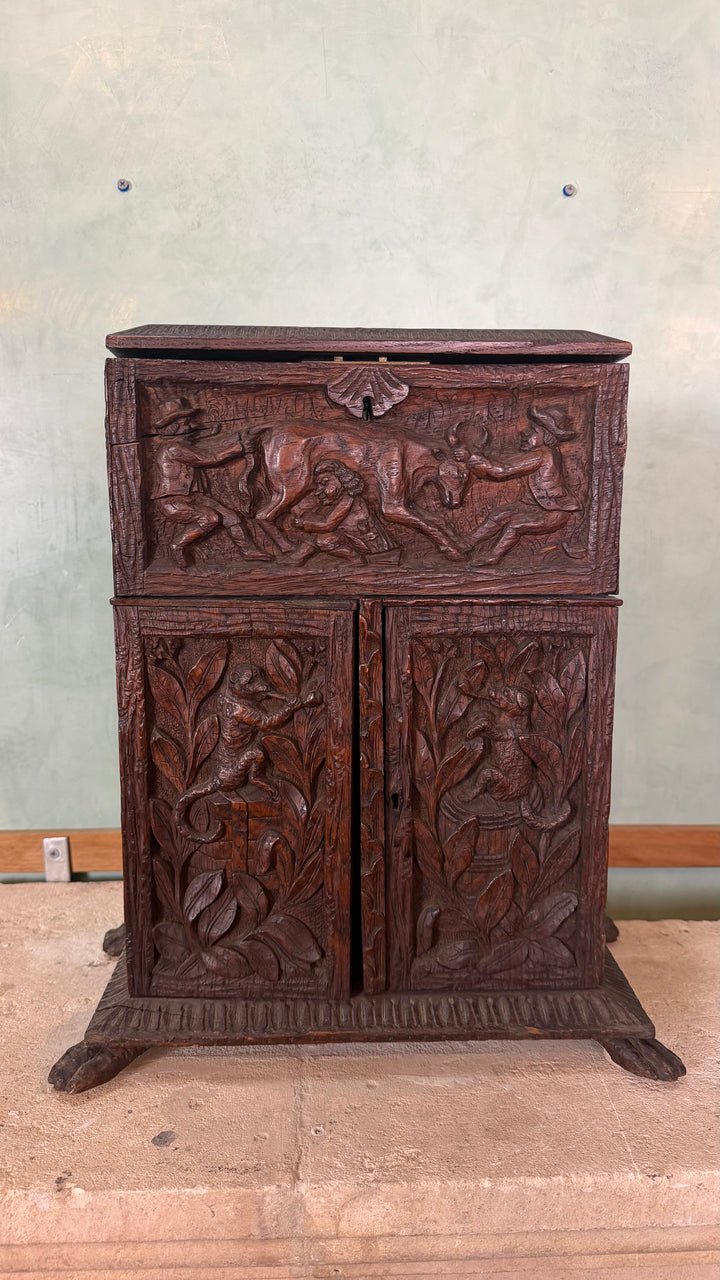 Late 19th Century Black Forest Carved Oak Tobacco Cabinet