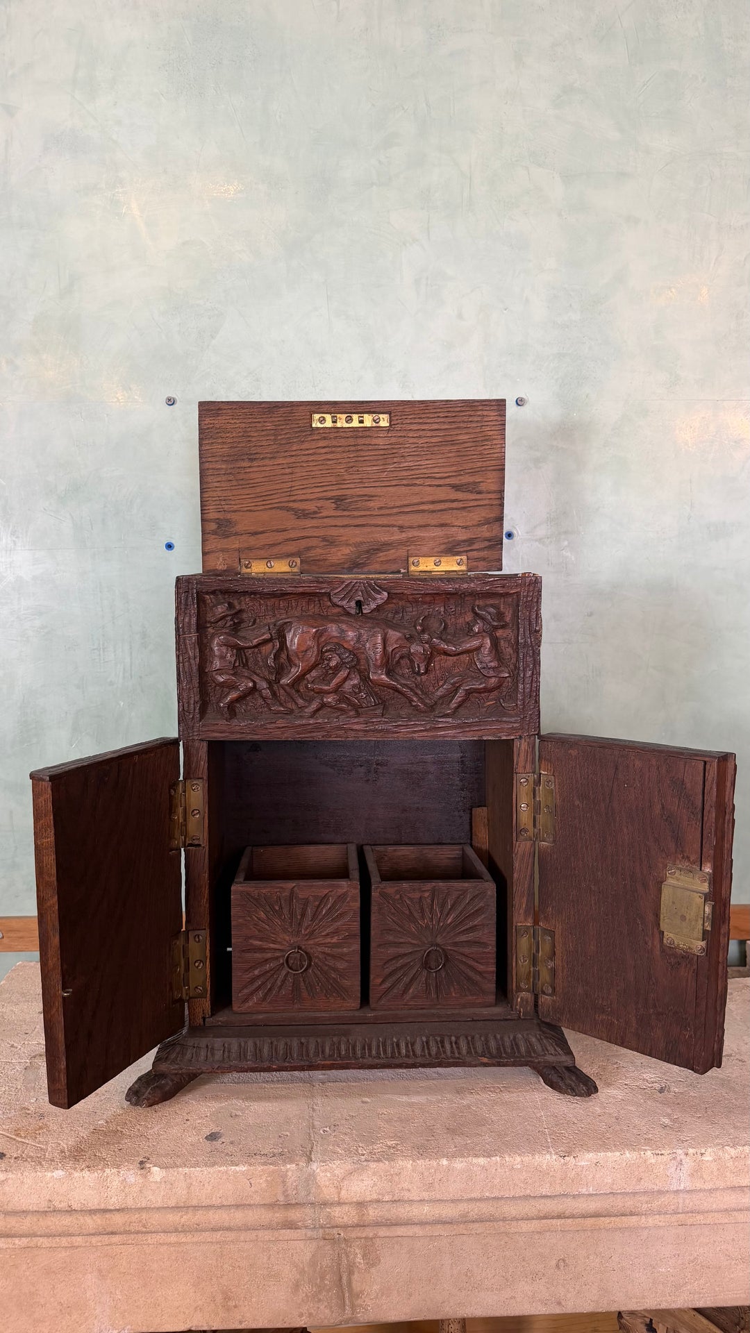 Late 19th Century Black Forest Carved Oak Tobacco Cabinet