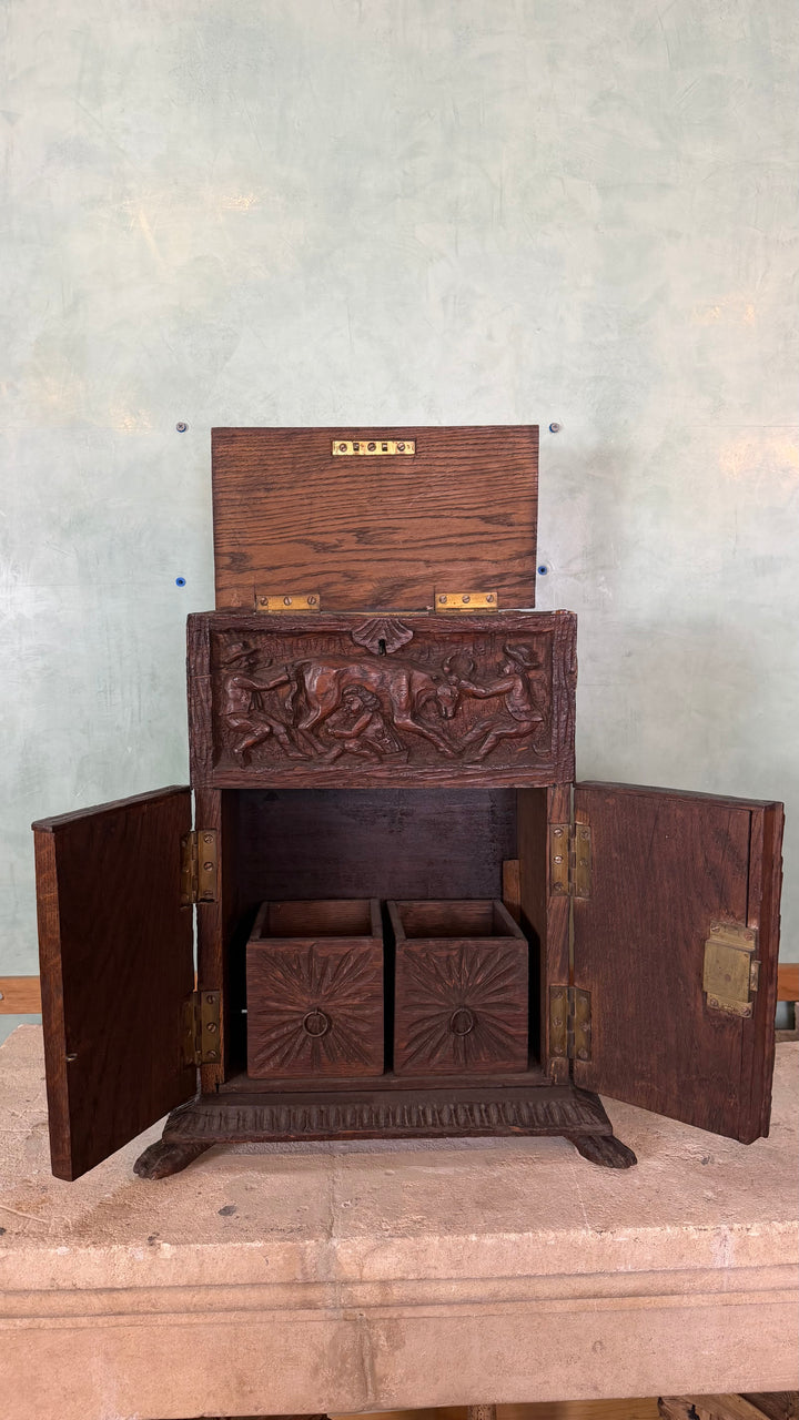 Late 19th Century Black Forest Carved Oak Tobacco Cabinet