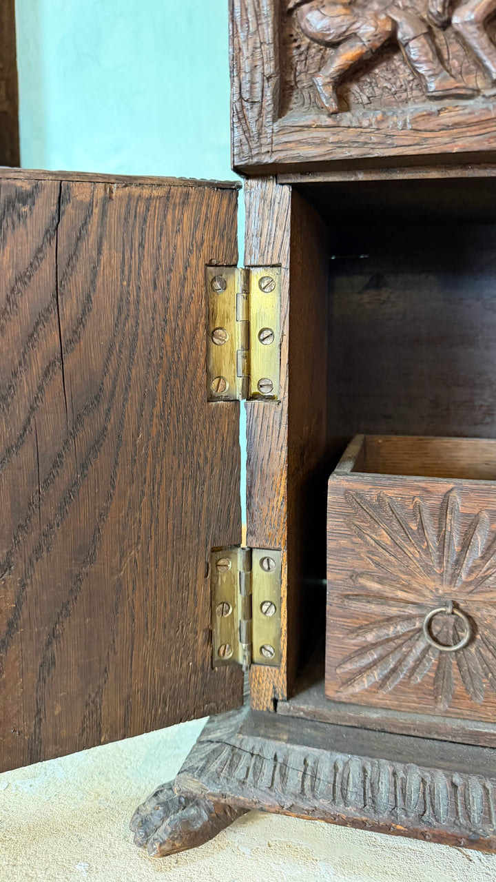 Late 19th Century Black Forest Carved Oak Tobacco Cabinet