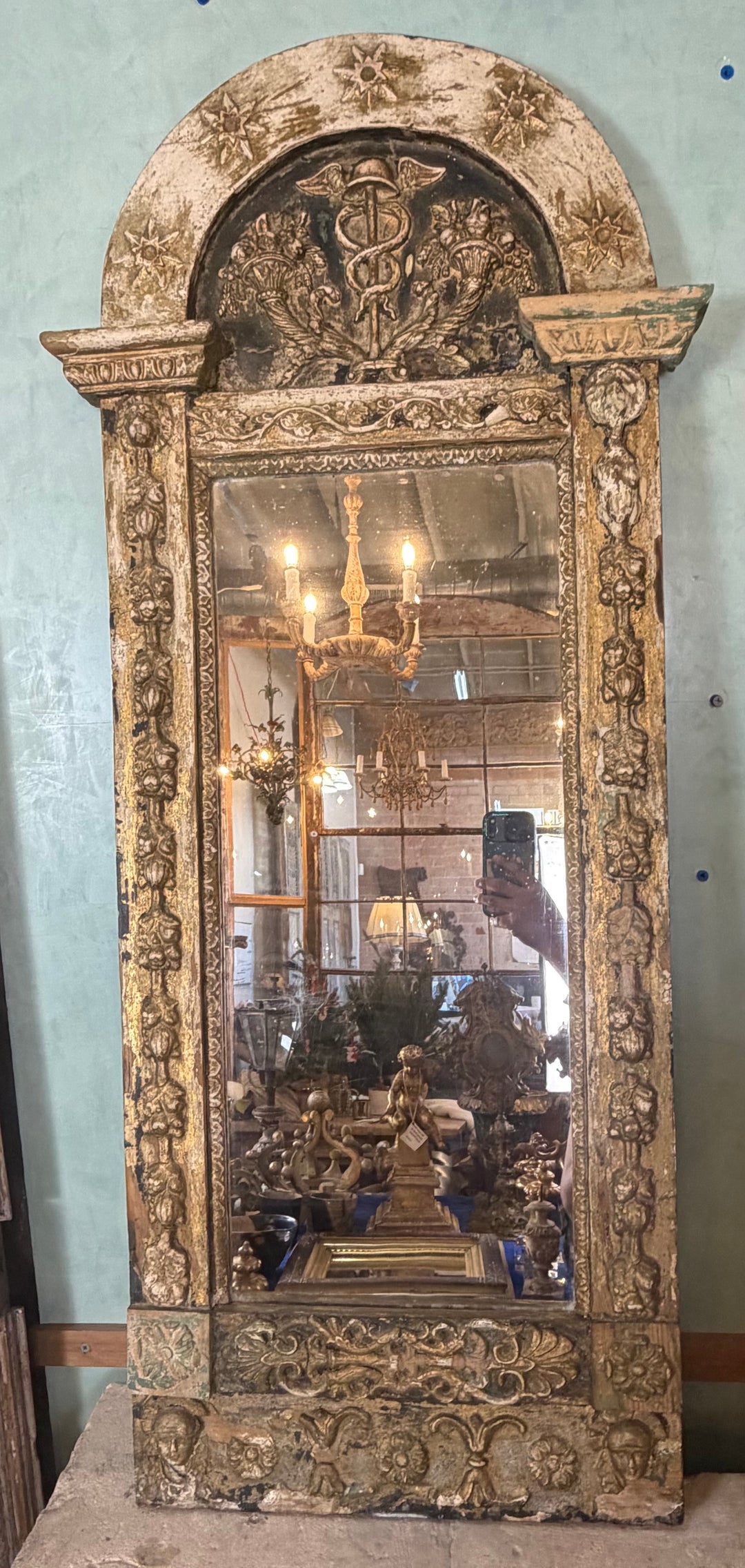 18th Century Italian Apothecary Tabernacle Mirror - Caduceus of Mercury with Cornucopia