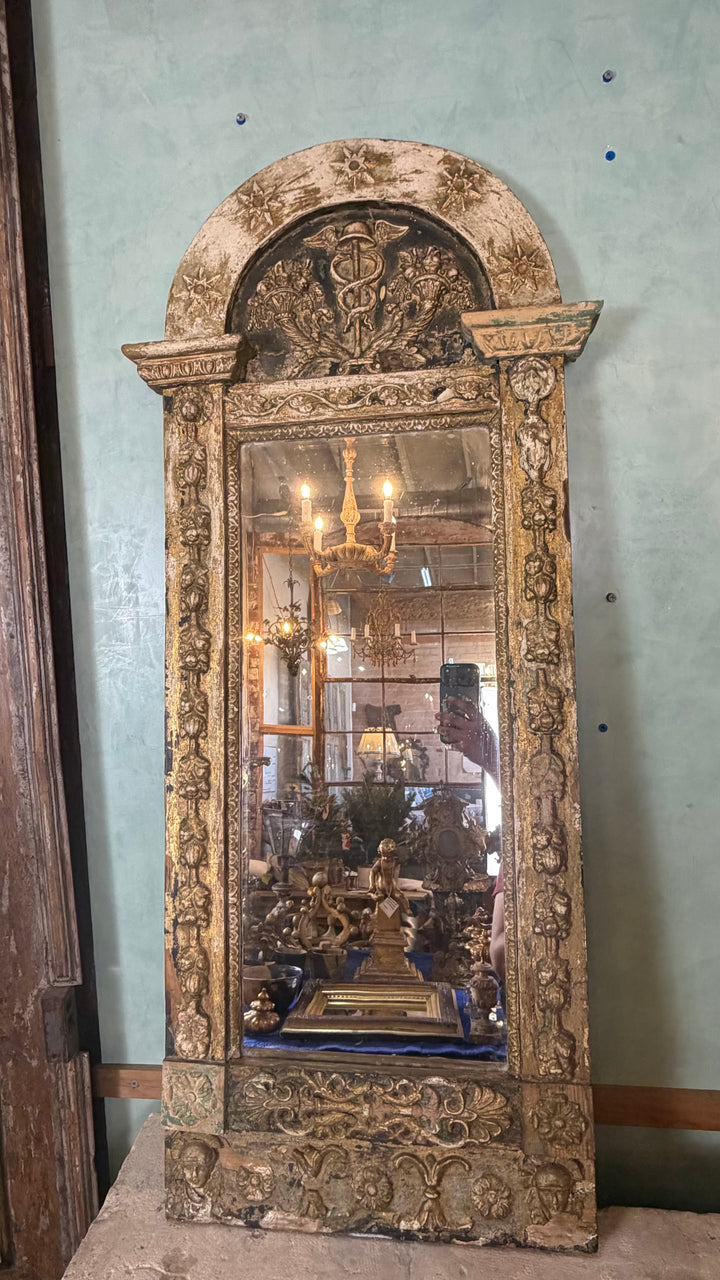 18th Century Italian Apothecary Tabernacle Mirror - Caduceus of Mercury with Cornucopia