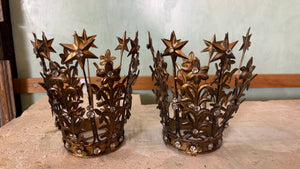 Pair of French Style Santos Star Crowns - Gilt Tole Madonna Crowns with Crystals
