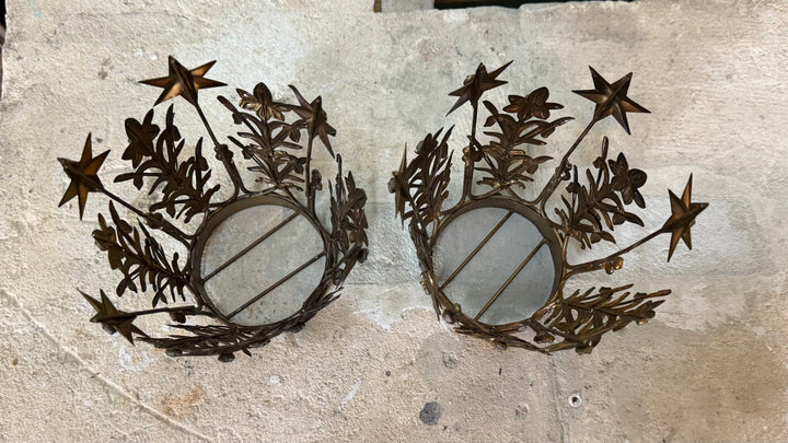 Pair of French Style Santos Star Crowns - Gilt Tole Madonna Crowns with Crystals