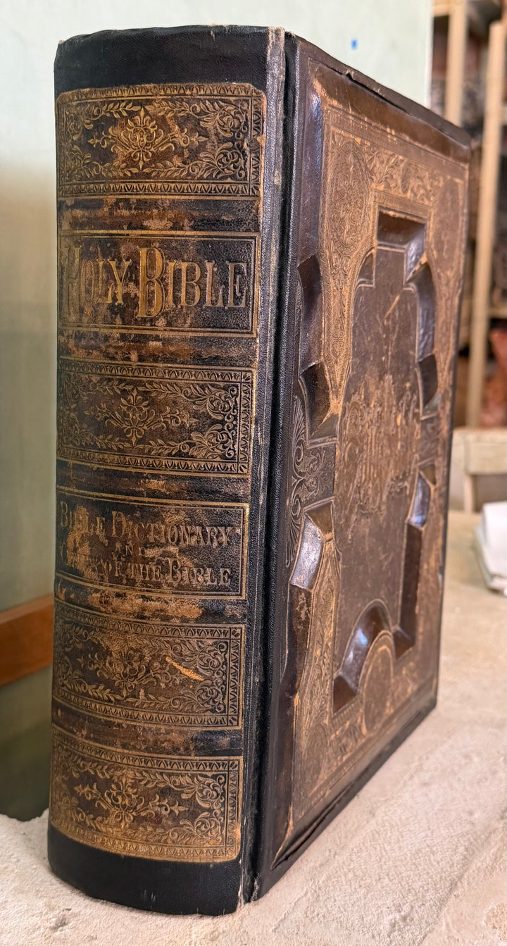 Antique 1870s Victorian Family Holy Bible - Large Leather Bound