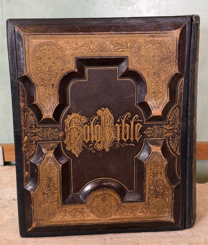 Antique 1870s Victorian Family Holy Bible - Large Leather Bound