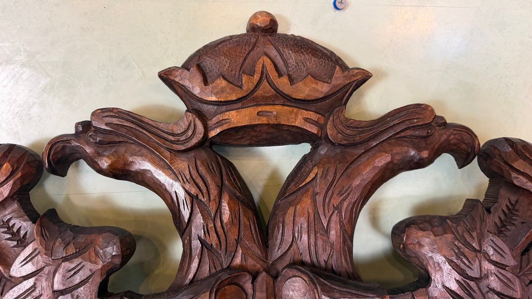 Hand-Carved Spanish Coat of Arms - Double-Headed Eagle with Crown