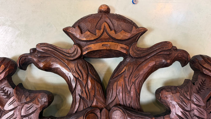 Hand-Carved Spanish Coat of Arms - Double-Headed Eagle with Crown