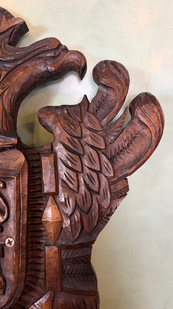 Hand-Carved Spanish Coat of Arms - Double-Headed Eagle with Crown