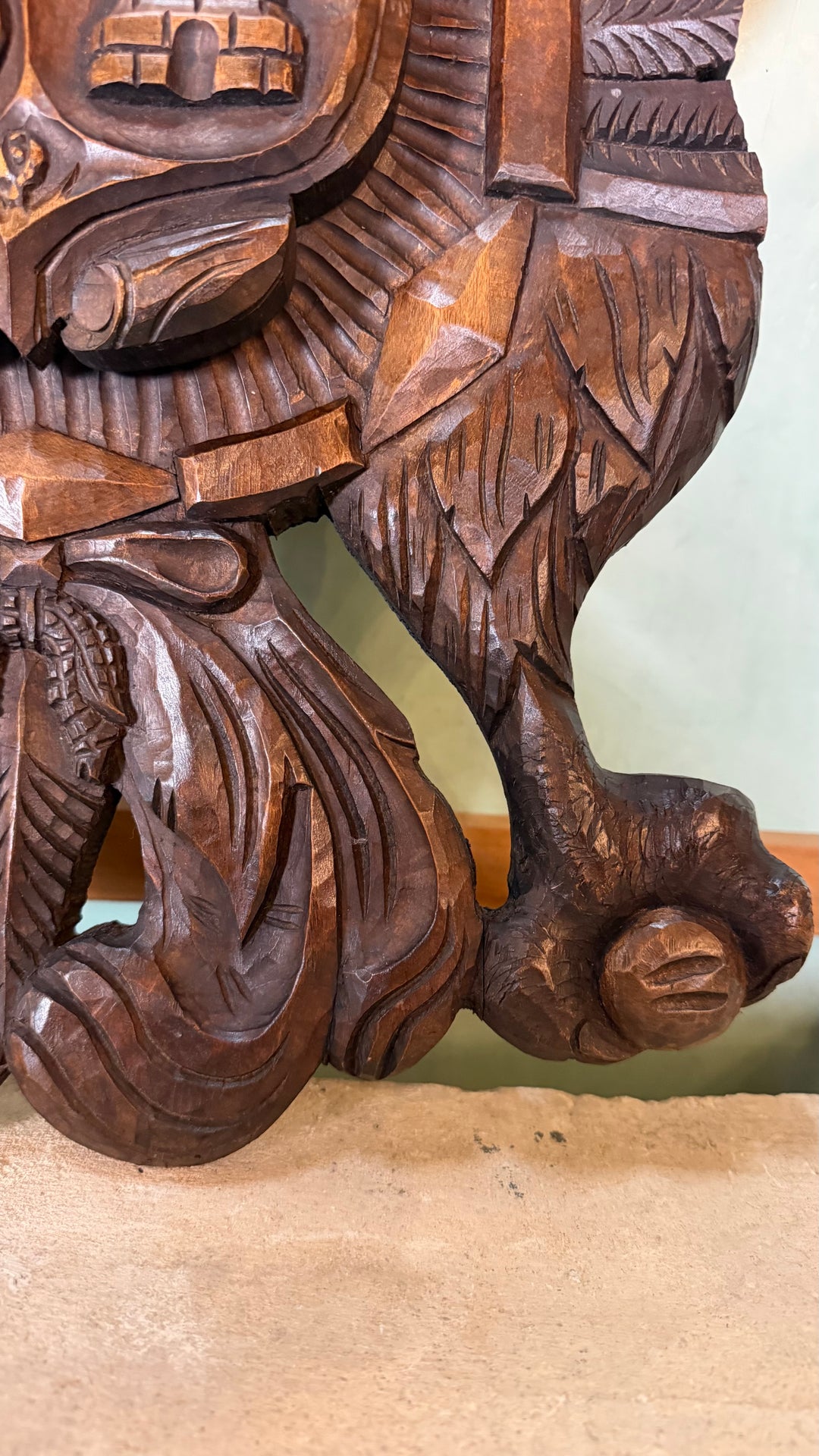 Hand-Carved Spanish Coat of Arms - Double-Headed Eagle with Crown