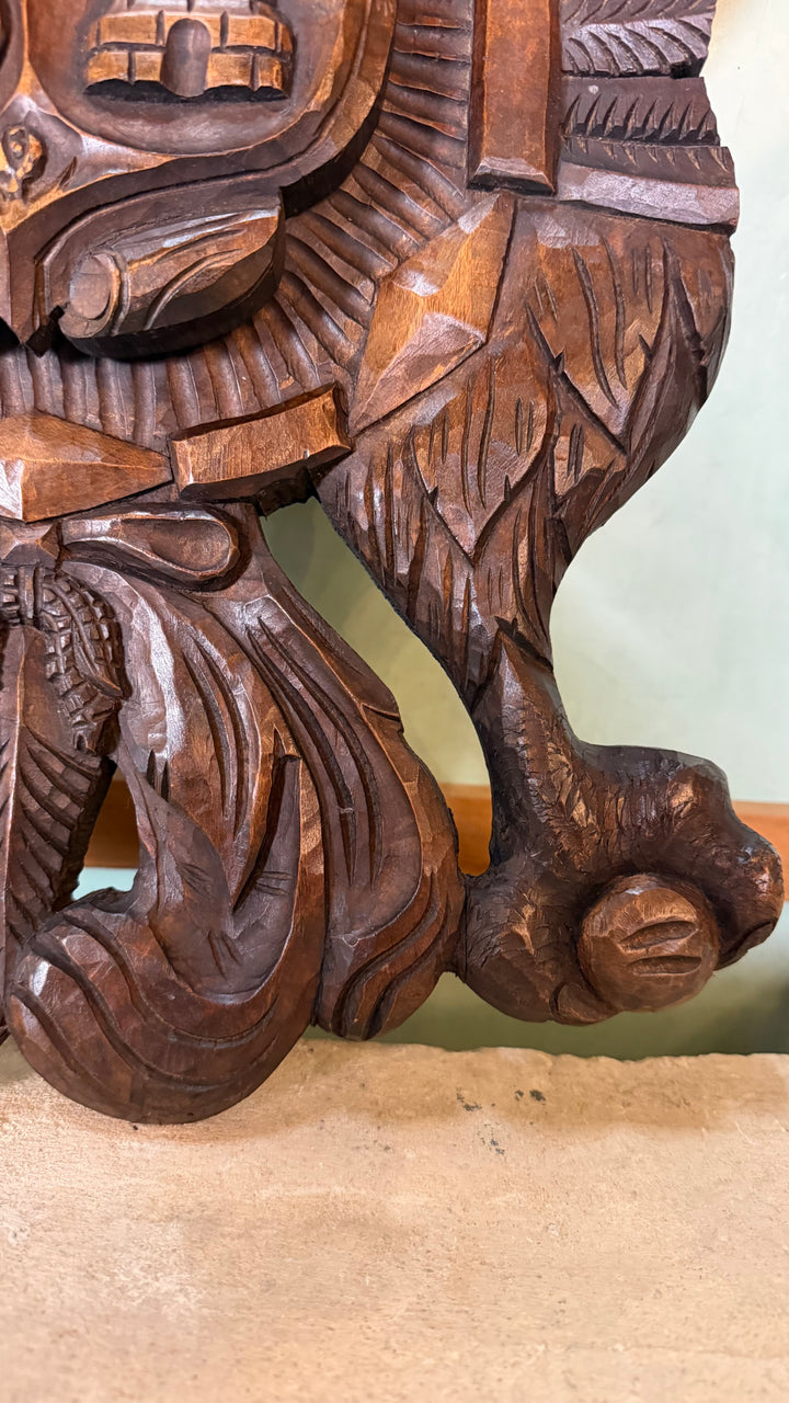 Hand-Carved Spanish Coat of Arms - Double-Headed Eagle with Crown