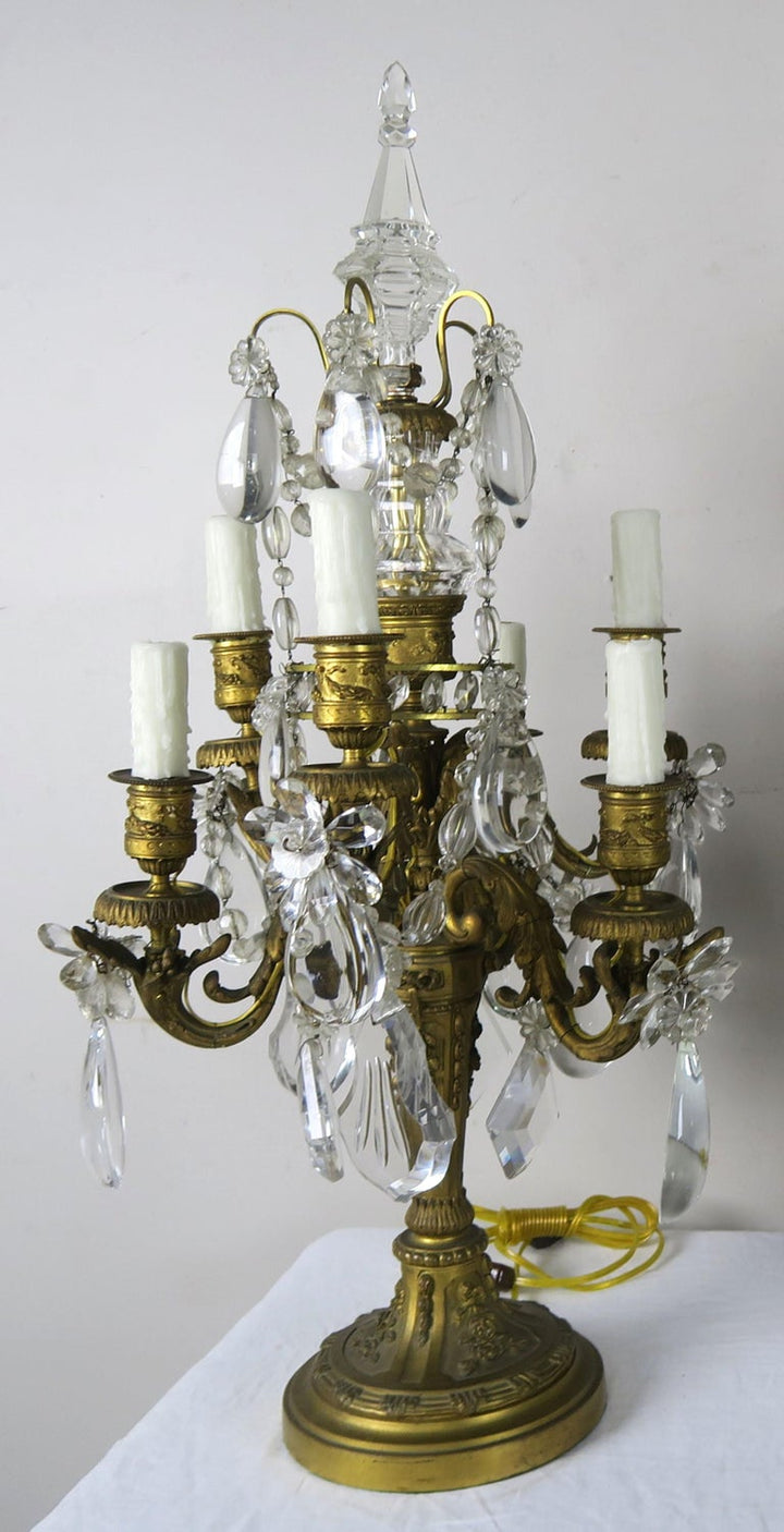 19th Century French Bronze and Crystal Girandles, Pair