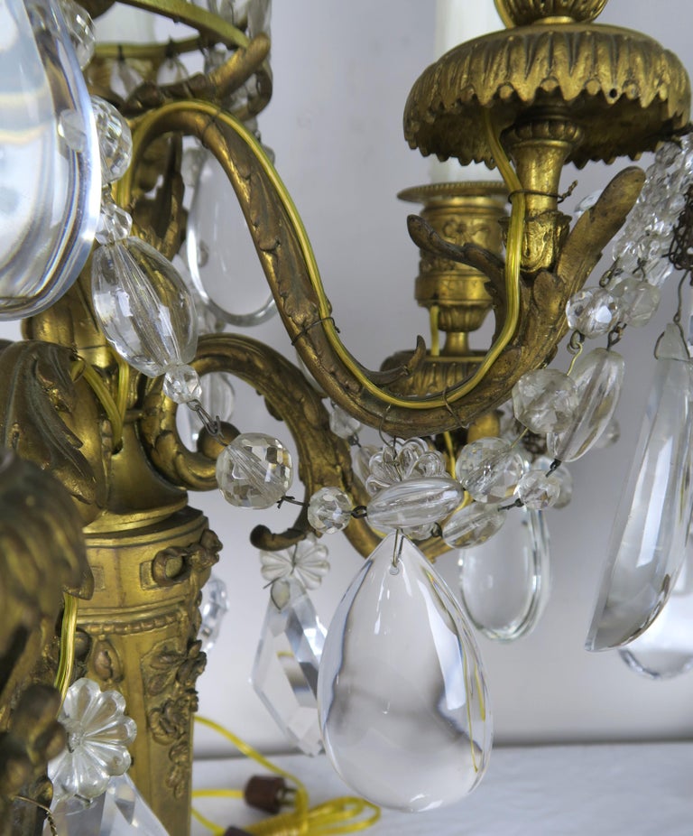 19th Century French Bronze and Crystal Girandles, Pair