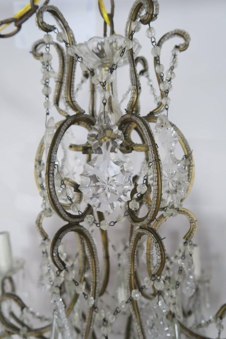 French Crystal Beaded Louis XV Style Chandelier, circa 1930s