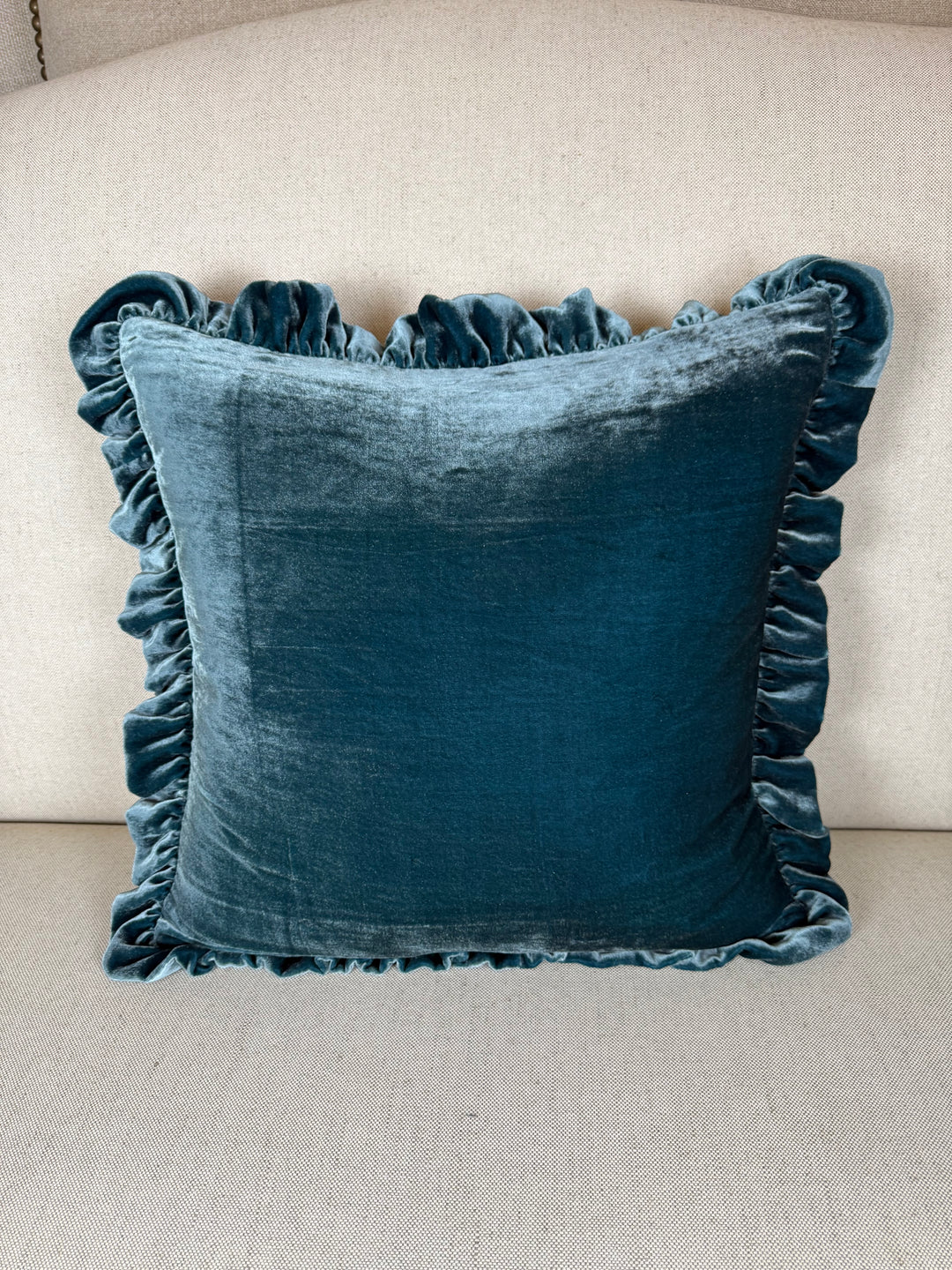 Ruffled Silk Velvet Pillow, Miamar Signature Collection