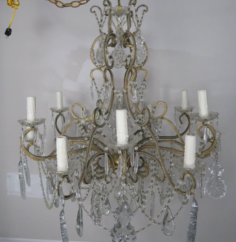 French Crystal Beaded Louis XV Style Chandelier, circa 1930s