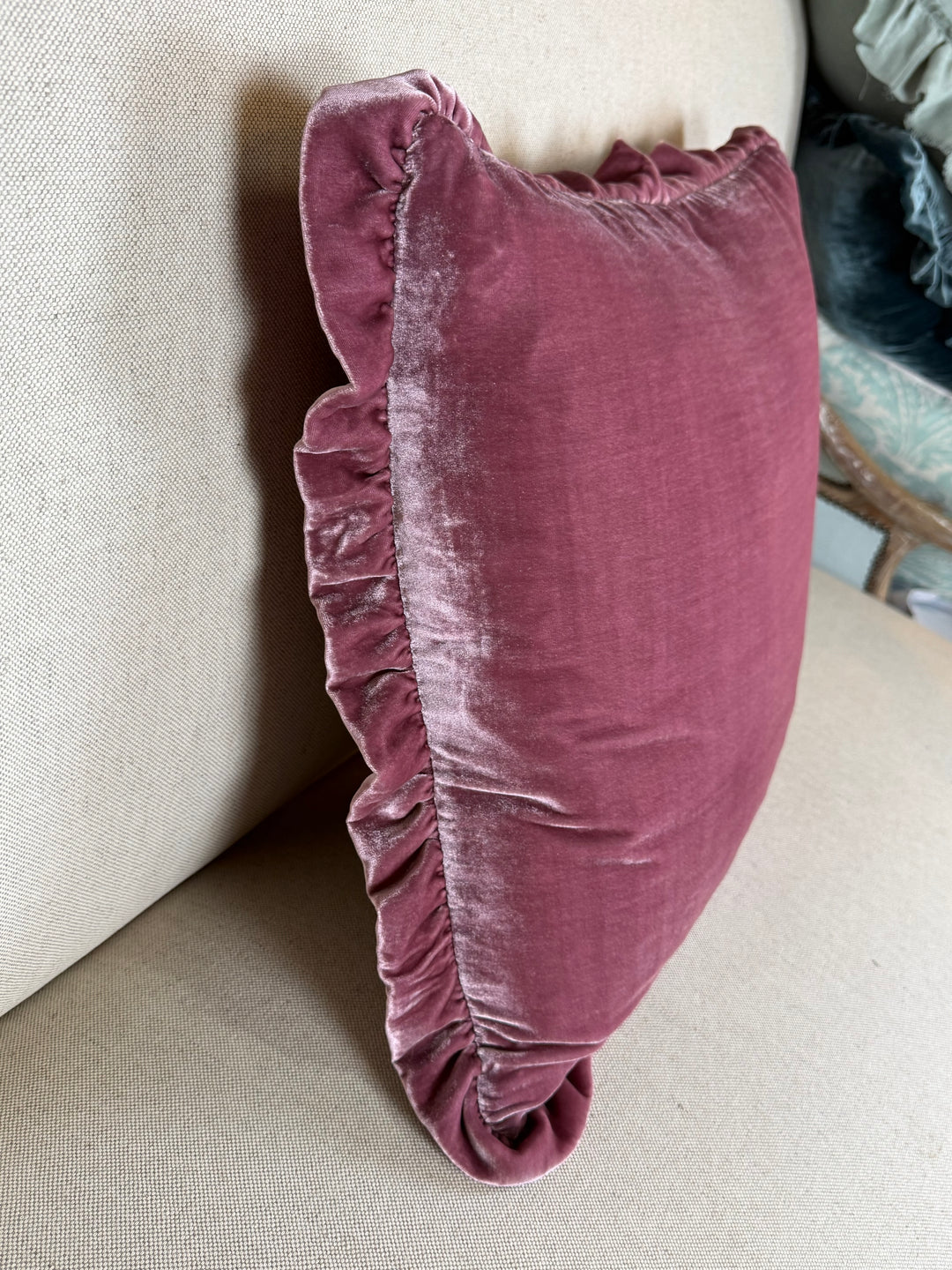 Ruffled Silk Velvet Pillow, Miamar Signature Collection