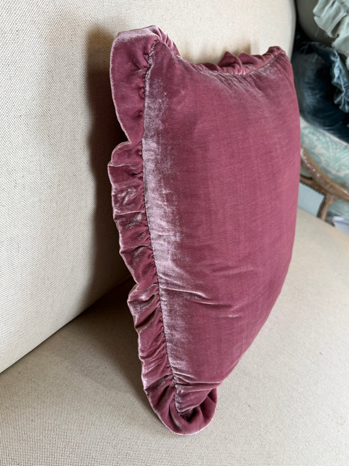 Ruffled Silk Velvet Pillow, Miamar Signature Collection
