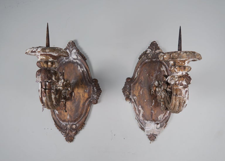 Pair of 19th Century Italian Giltwood Candle Sconces