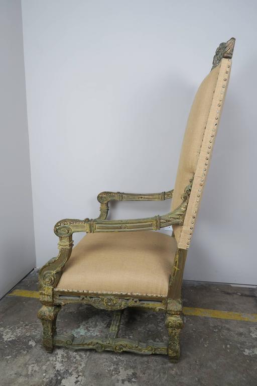 19th Century Monumental Italian Painted Armchair