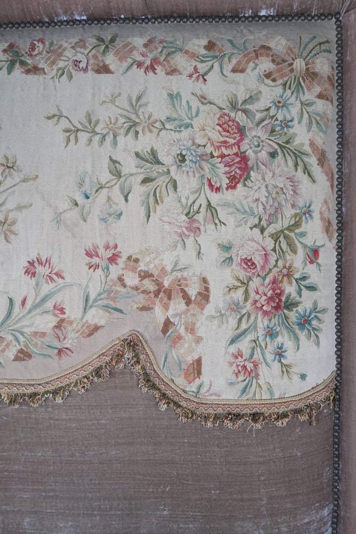 19th Century Aubusson and Rose Velvet Headboard