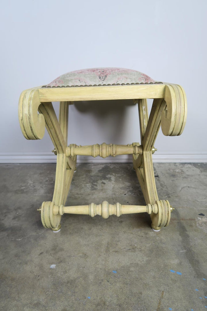 Italian Style "X" Bench w/ Chinoiserie Linen Fabric