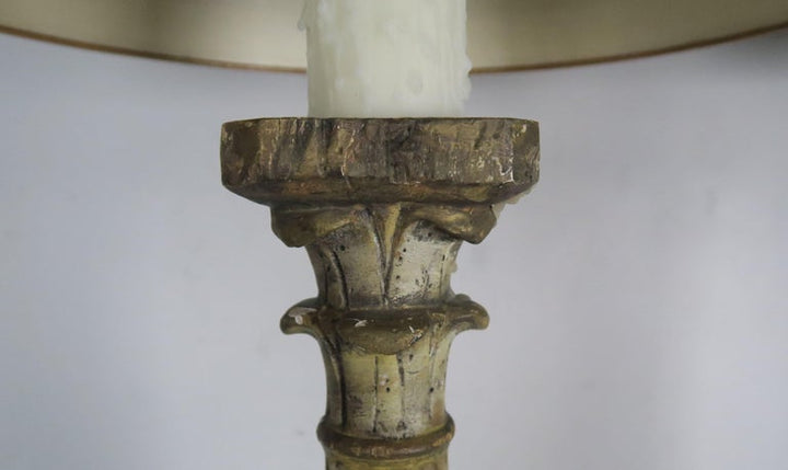 Pair of Italian Carved Neoclassical Style Lamps with Parchment Shades